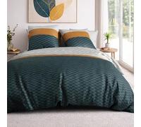 atelier du coton Parure Housse de Couette 2 Personnes 240x220 cm avec 2 Taies d'oreiller Imprimée Vert Orus - Oeko-Tex® - 100% Coton