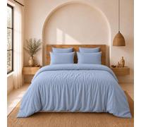 Atelier du Linge Parure Housse de Couette 3 pcs 240x220 cm avec 2 Taies d'oreiller 63x63 cm Ava Unie Bleu givrée - 100% Gaze de Coton