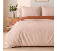 Atelier du Linge Parure Housse de Couette 3 pcs 240x220 cm avec 2 Taies d'oreiller 63x63 cm -Mini Seersucker Motif Rayure Terre Cuite Revers Uni - MILLERAY