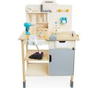 Mamabrum Atelier en bois XXL - kit 74 éléments, table de travail et établi perceuse - dès 2 ans