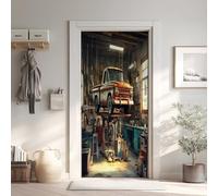 Atelier Poster de Porte 3D Trompe L'oeil, Industriel Auto-Adhésif Sticker Porte pour Chambre Cuisine, Industrie Stickers Autocollants de Porte 73x205 cm