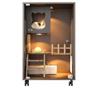 Atelier pour chat avec porte en verre trempé et griffoir - Cage d'intérieur en bois massif pour 1 à 2 chats - Gris - 60 x 60 x 90 cm