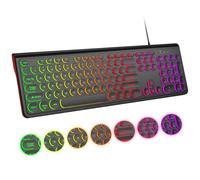 Atelus Clavier filaire USB rétroéclairé 7 couleurs avec touches rétro, pavé numérique et raccourci multimédia pour ordinateur de bureau, ordinateur portable et Windows 7 8 10 11