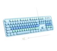 Atelus Grand clavier imprimé, clavier d'ordinateur filaire USB avec touches rétro, pavé numérique et touche de raccourci multimédia pour ordinateur de bureau, ordinateur portable et Windows 7, 8, 10,