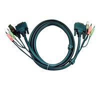 Aten Câble KVM USB-DVI 2L-7D02U pour CS1762/CS1764 – audio 3,5 mm – 2 m Noir