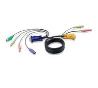 Aten Câble KVM 2L5302P 1,8 m 2 x PS/2 SPHD 3-en-1 VGA audio 2 x 3,5 mm Noir