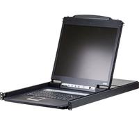 Aten CL1308N CL1308N Commutateur KVMP, 8 ports, console LCD 19", USB, PS/2, VGA, clavier (allemand) avec éclairage LED