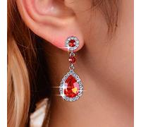 Atentuyi Boucles D'oreilles En Cristal Rouge Boucles D'oreilles Argentées En Forme De Rubis Boucles D'oreilles Forme Goutte Boucles D'oreilles Cristal Cz Boucles D'oreilles Femmes Et Filles