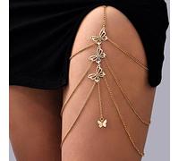 Atentuyi Chaîne De Jambe Papillon En Couches Chaîne De Cuisse En Or Chaîne De Cuisse À Pompons Chaîne Jambe Élastique Bikini Boho Body Chain Beach Butterfly Pendentif Leg Jewelry For Women And Girls