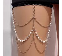 Atentuyi Chaîne De Jambe Perle Superposée Chaîne De Jambe Perle D'or Chaîne De Cuisse Pampille Chaîne De Cuisse Élastique Harnais Bikini Boho Body Chain Beach Beaded Leg Jewelry For Women And Girls