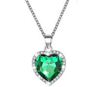 Atentuyi Collier Coeur D'amour Collier Chaîne Argent Collier Pierre De Naissance Collier De Cristal Collier Vert Émeraude Collier Dainty Chain Heart Cz Pendentif Collier Bijoux Pour Femmes Et Filles