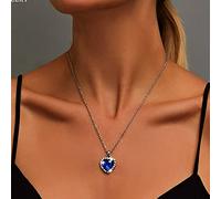 Atentuyi Collier Coeur D'amour en Argent avec Pierre De Naissance, Cristal et Pierres Bleues - Vintage CZ Bijoux pour Femmes et Filles
