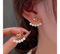 Atentuyi Cœur Boucles D'oreille Or Veste D'oreille Perle Boucles D'oreille Boho Love Heart Boucles D'oreille Avant Arrière 2 En 1 Boucles D'oreille Mariage Boucles D'oreille Bijoux Femmes Et Filles