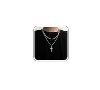 Atentuyi Layered Collier Croix Argent Homme Collier Croix Jésus Pendentif Croix Catholique Collier Ras De Cou Vintage Religion Collier Crucifix Maillon Chaîne Curb Chain Pour Femmes Et Filles