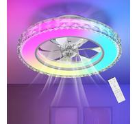 Ateroll Cristal Ventilateur Plafond avec Lumiere Ø43.5 cm, 3000K-4000K-6500K+RGB, 6 Vitesses de Ventilation Réglables avec Télécommande, Minuterie, Mémoire de Lumière, Ventilateur Réversible