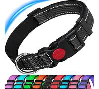 ATETEO Dog Collar, Reflective Adjustable Basic Dog Collar with Soft Neoprene Padding, Durable Nylon Pet Collars for Puppy Small Medium Large Dogs, Black, M: 13-19.7 inch