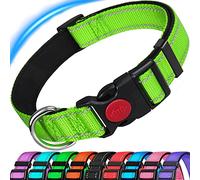 ATETEO Dog Collar, Reflective Dog Collar, Padded Breathable Soft Neoprene Nylon Pet Collar Adjustable for Medium Dogs,Fluorescent Green,M: 13-19.7 inch