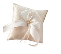 ATEUXOL Coussin D’alliances Coussin de Bague Mariage Romantique avec Double nœud et Perles en Ruban, Coussin Poche for cérémonie, Porteur Rubans décoratifs(D 15x15cm)