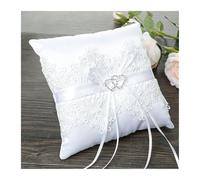 ATEUXOL Coussin D’alliances Coussin de Bague Mariage Romantique avec Double nœud et Perles en Ruban, Coussin Poche for cérémonie, Porteur Rubans décoratifs(A 15x15cm)