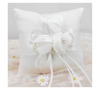 ATEUXOL Coussin D’alliances Coussin de Bague Romantique à Double nœud en Ruban for cérémonie Mariage, Coussin Poche for alliances avec décoration Rubans(B 15x15cm)