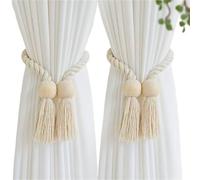 ATEUXOL Crochets De Rideaux TresséS BohèMes Embrasses de Rideau à succion magnétique en macramé Boho, avec Perles et Glands Bois, for la décoration Maison(Color1)