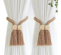 ATEUXOL Crochets De Rideaux TresséS BohèMes Embrasses de Rideau à succion magnétique en macramé Boho, avec Perles et Glands Bois, for la décoration Maison(Color4)