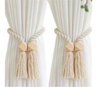 ATEUXOL Crochets De Rideaux TresséS BohèMes Embrasses de Rideau à succion magnétique en macramé Boho, avec Perles et Glands Bois, for la décoration Maison(Color3)