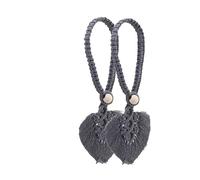 ATEUXOL Crochets De Rideaux TresséS BohèMes Embrasses de Rideaux en macramé Faites à la Main, 1/2 pièces, Support Rideau Forme Feuille, Cravate tressé, décoration Maison Boho(Gray 2pcs)
