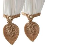 ATEUXOL Crochets De Rideaux TresséS BohèMes Embrasses de Rideaux en macramé Faites à la Main, 1/2 pièces, Support Rideau Forme Feuille, Cravate tressé, décoration Maison Boho(Flaxen 2pcs)