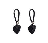 ATEUXOL Crochets De Rideaux TresséS BohèMes Embrasses de Rideaux en macramé Faites à la Main, 1/2 pièces, Support Rideau Forme Feuille, Cravate tressé, décoration Maison Boho(Black 2pcs)