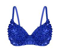 ATEUXOL Haut de Danseuse du Ventre Soutien-Gorge Bustier de Danse du Ventre for Femmes, Haut rembourré à Paillettes Scintillantes et Perles, Danses, Costumes Carnaval(Blue,34)