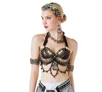 ATEUXOL Haut de Danseuse du Ventre Soutien-Gorge de Danse du Ventre réglable for Femmes, Perles à la Main, vêtements, Haut Costumes, Style(M(36C))