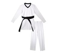 ATEUXOL Kimono de Karaté Uniformes de Taekwondo à séchage Rapide et Extensibles, Combinaison de compétition Unisexe, Combattant de Combat Dobok 110-200cm Blanc(XXL 180cm)