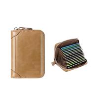 ATEUXOL Porte-Cartes Affaires décontracté RFID Blocage Hommes Carte Pack PU Cuir Fermeture éclair crédit Portefeuille Porte-Cartes Femmes Porte-Monnaie(Khaki 12)