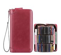 ATEUXOL Porte-Cartes Affaires décontracté RFID Blocage Hommes Carte Pack PU Cuir Fermeture éclair crédit Portefeuille Porte-Cartes Femmes Porte-Monnaie(Wine Red 45)