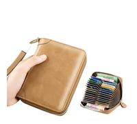 ATEUXOL Porte-Cartes Affaires décontracté RFID Blocage Hommes Carte Pack PU Cuir Fermeture éclair crédit Portefeuille Porte-Cartes Femmes Porte-Monnaie(Khaki 30)