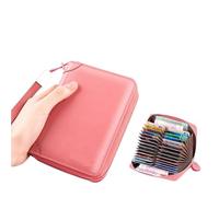 ATEUXOL Porte-Cartes Affaires décontracté RFID Blocage Hommes Carte Pack PU Cuir Fermeture éclair crédit Portefeuille Porte-Cartes Femmes Porte-Monnaie(Carmine 30)