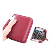 ATEUXOL Porte-Cartes Affaires décontracté RFID Blocage Hommes Carte Pack PU Cuir Fermeture éclair crédit Portefeuille Porte-Cartes Femmes Porte-Monnaie(Wine Red 30)