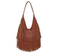 ATEUXOL Sac à BandoulièRe à Pompons Sac à main long pompon en forme de croissant, sac bandoulière Hobo for filles des années 2000, fourre-tout design grande capacité, souple Punk Street(Brown)