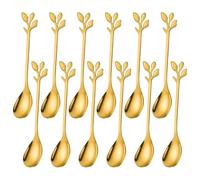 Ateweita petite cuillère, cuillère à café en acier inoxydable,poli miroir, 12cm Coffee Spoons avec design élégant de feuilles,Parfait pour les demitasses et les petites portions (12, Golden)