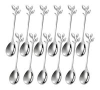 Ateweita petite cuillère, cuillère à café en acier inoxydable,poli miroir, Coffee Spoons avec design élégant de feuilles,Parfait pour les demitasses et les petites portions (Silver, 12cm*12)