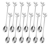 Ateweita petite cuillère, cuillère à café en acier inoxydable,poli miroir, Coffee Spoons avec design élégant de feuilles,Parfait pour les demitasses et les petites portions (Silver, 16cm*12)