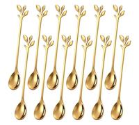 Ateweita petite cuillère, cuillère à café en acier inoxydable,poli miroir, Coffee Spoons avec design élégant de feuilles,Parfait pour les demitasses et les petites portions (Golden, 16cm*12)
