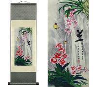AtfArt Peinture Sur Rouleau De Soie - Décoration Murale Asiatique - 4 Hommes Justes - Orchidée Prune, Bambou, Chrysanthème - Belle Orchidée Chinoise À Suspendre - Décoration Orientale
