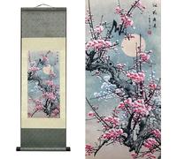 AtfArt Peinture Sur Rouleau De Soie - Décoration Murale Asiatique - Prune - Prune Rouge - Primula Primula Rubra Montagne - Art Chinois - Décoration Murale À Suspendre - Décoration Orientale