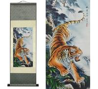 AtfArt Peinture Sur Rouleau De Soie - Décoration Murale Asiatique - Tigre De Dissuasion - Tiger Might Big World - Beau Art Chinois - Décoration Murale À Suspendre - Décoration Orientale