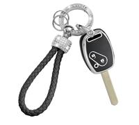 ATFIGII Coque de clé compatible avec Honda Pilot 2006-2015 ; Accord 2004-2012 ; Civic 2007-2013 ; CR-V 2005-2010 avec porte-clés scintillant à 2 boutons - Noir argenté