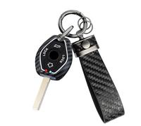 ATFIGII Coque de clé de Voiture Compatible avec BMW E46 E39 E38 E53 E83 X3 X5 Z3 Z4 3er 5er 7er Autocoque de clé de Voiture Kohlenstoff-Muster Coque de cles mit Porte clé C-Noir