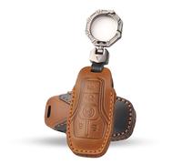 ATFIGII Coque de protection en cuir pour clé de voiture compatible avec Ford F150 Lariat Mustang Edge Explorer Lincoln MKC MKZ avec porte-clés à 5 boutons Marron