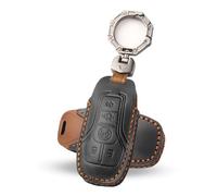 ATFIGII Coque de protection en cuir pour clé de voiture compatible avec Ford F150 Lariat Mustang Edge Explorer Lincoln MKC MKZ avec porte-clés à 5 boutons Noir